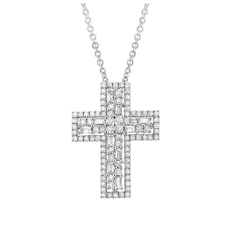 1.37 Ctw 18k White Gold Diamond Cross Pendant Necklace With 18 Inch Chain