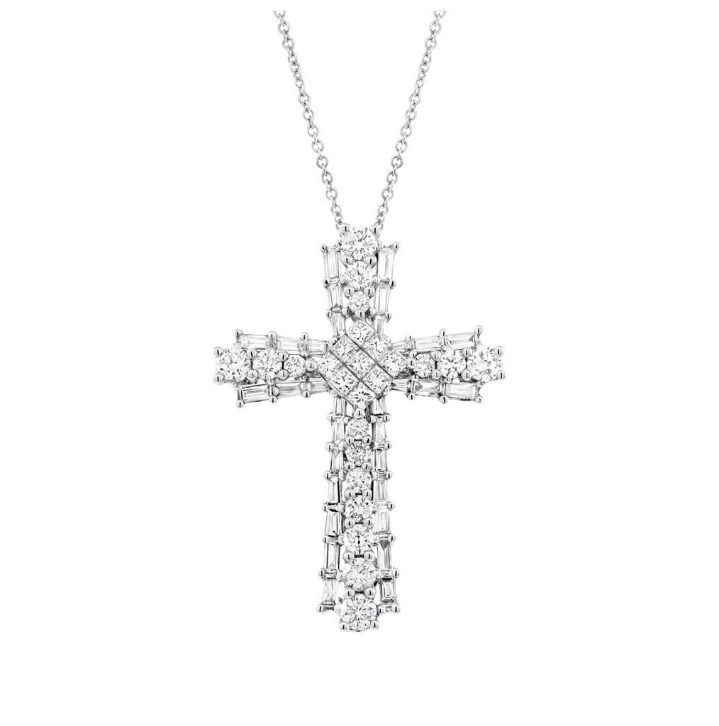 0.95 Ctw 18k White Gold Diamond Cross Pendant Necklace With 18 Inch Chain