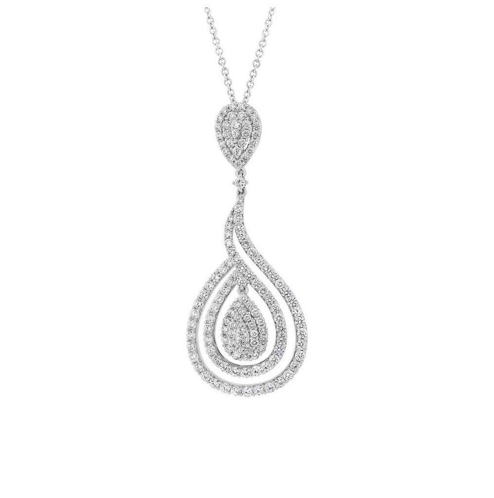 2.98 Ctw 18k White Gold Diamond Pendant Necklace With 18 Inch Chain