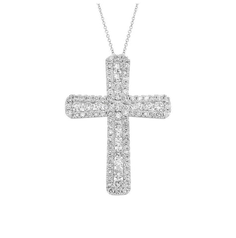 1.94 Ctw 18k White Gold Diamond Cross Pendant Necklace With 18 Inch Chain