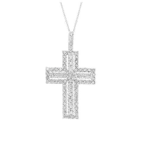 1.00 Ctw 18k White Gold Diamond Cross Pendant Necklace With 18 Inch Chain