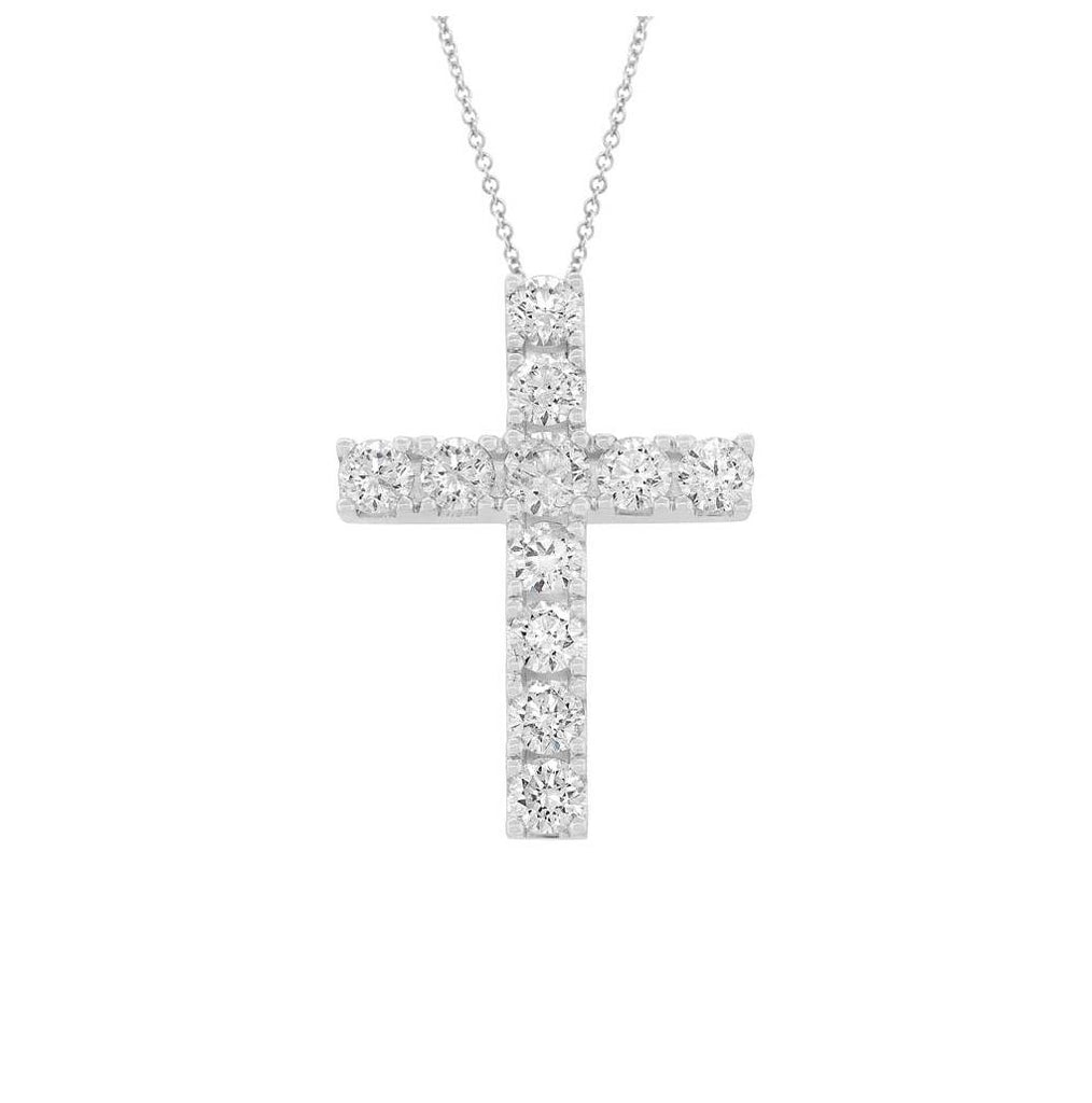 1.04 Ctw 18k White Gold Diamond Cross Pendant Necklace With 18 Inch Chain