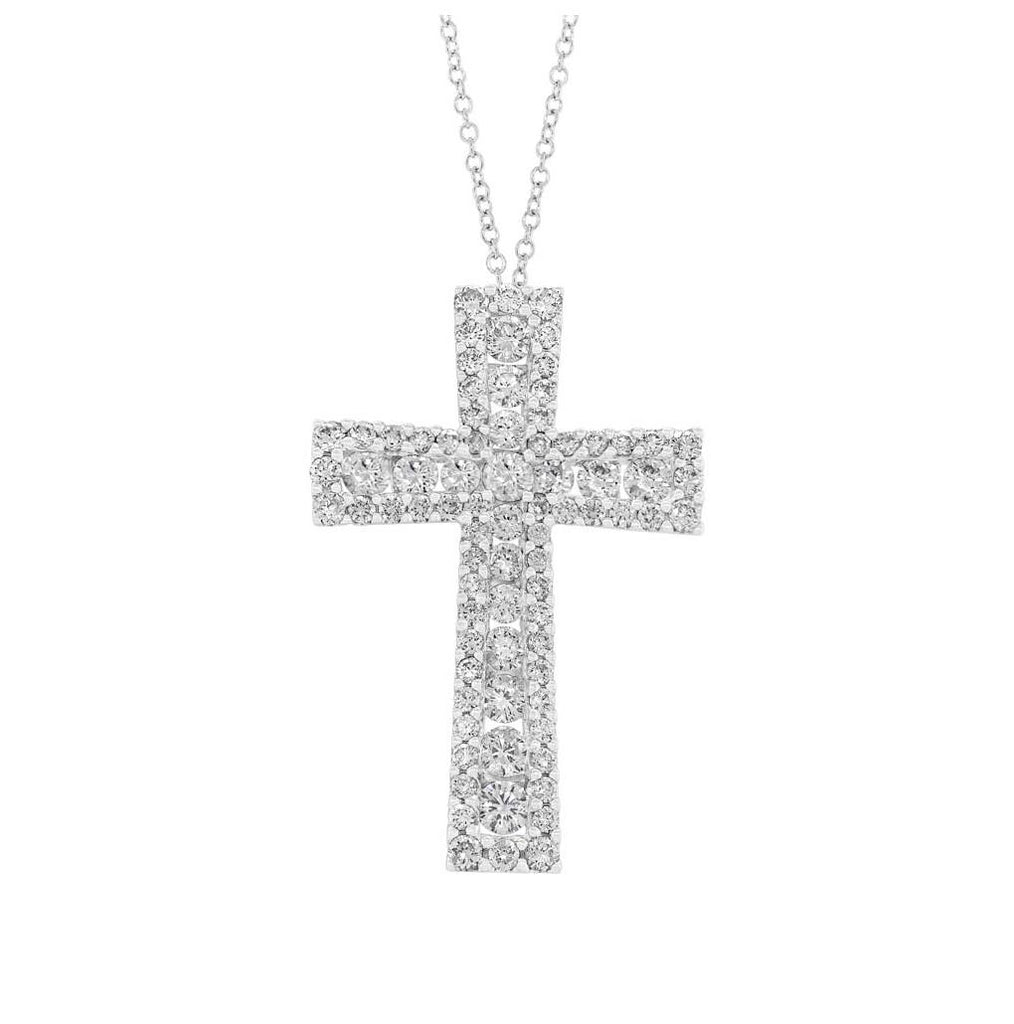 1.55 Ctw 18k White Gold Diamond Cross Pendant Necklace With 18 Inch Chain