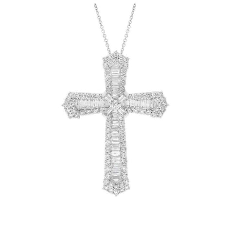 2.23 Ctw 18k White Gold Diamond Cross Pendant Necklace With 18 Inch Chain