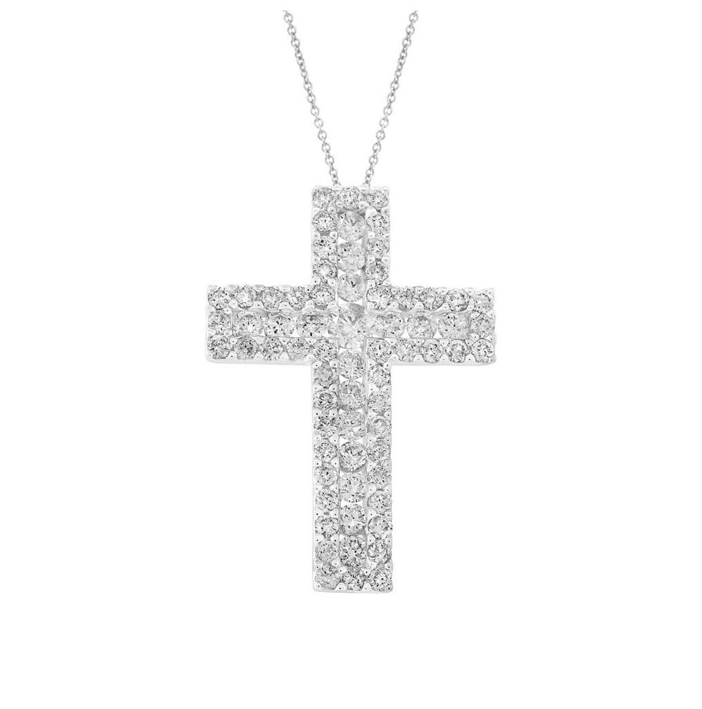 1.02 Ctw 18k White Gold Diamond Cross Pendant Necklace With 18 Inch Chain