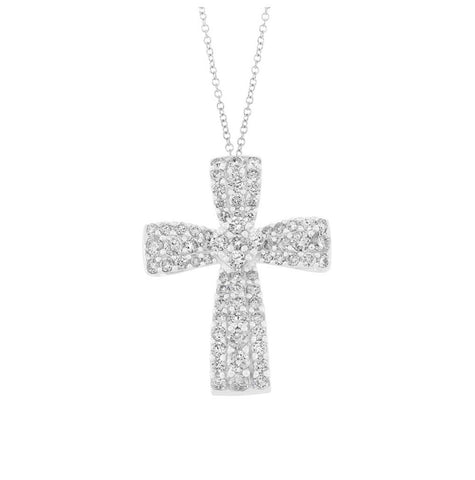 0.99 Ctw 18k White Gold Diamond Cross Pendant Necklace With 18 Inch Chain