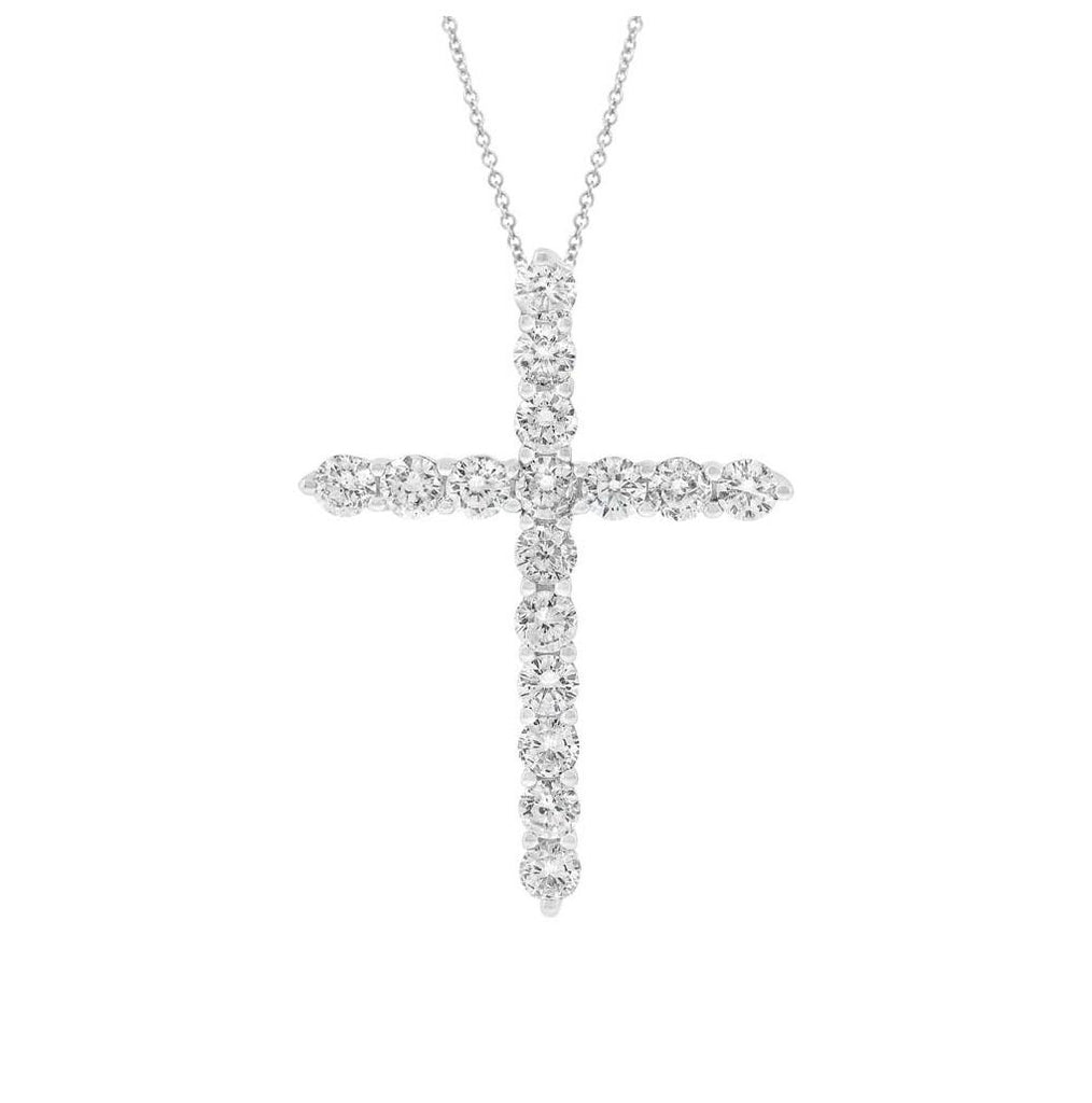 1.07 Ctw 18k White Gold Diamond Cross Pendant Necklace With 18 Inch Chain