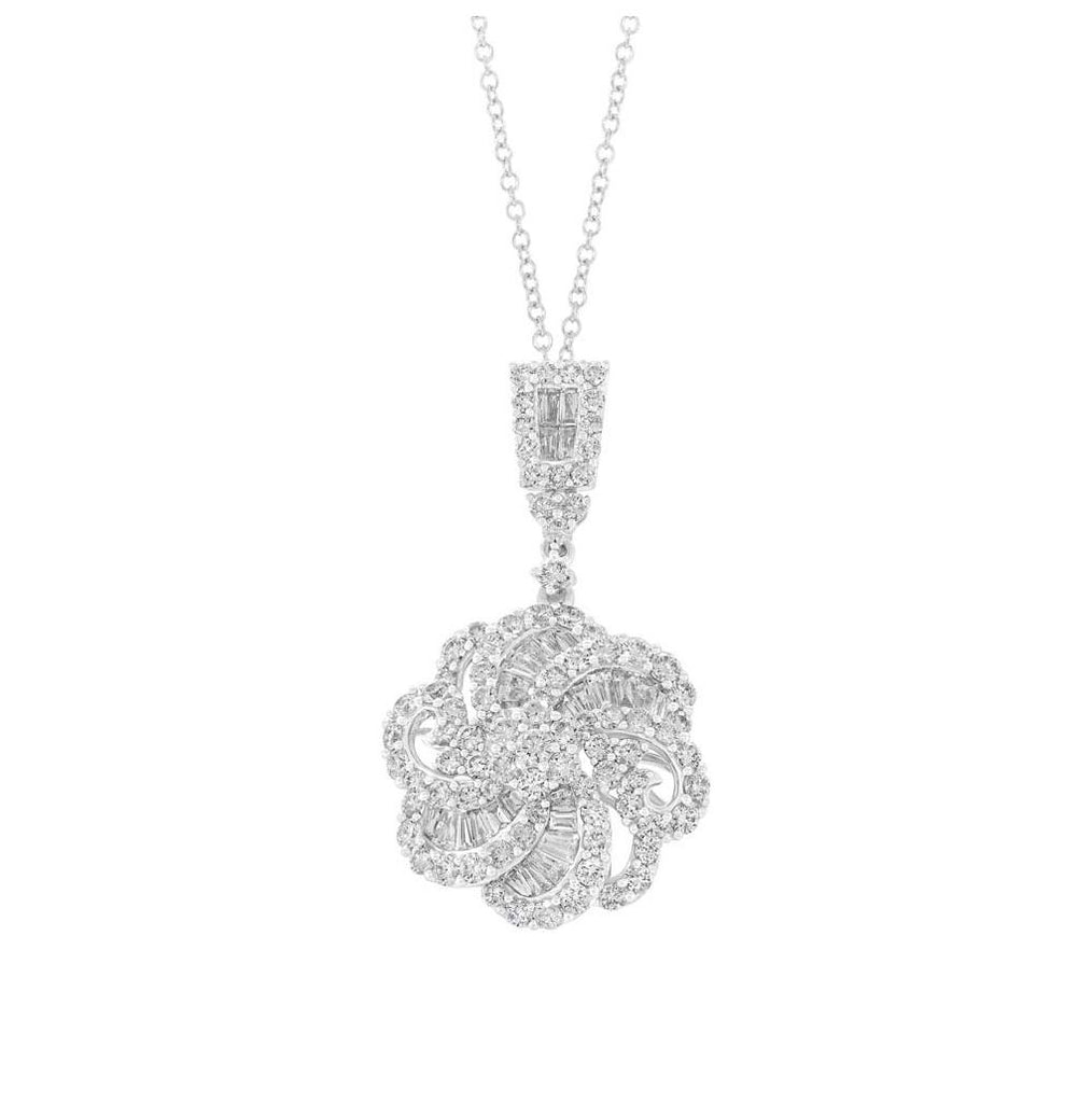 2.45 Ctw 18k White Gold Diamond Baguette Pendant Necklace With 18 Inch Chain