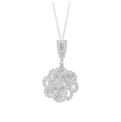 2.45 Ctw 18k White Gold Diamond Baguette Pendant Necklace With 18 Inch Chain