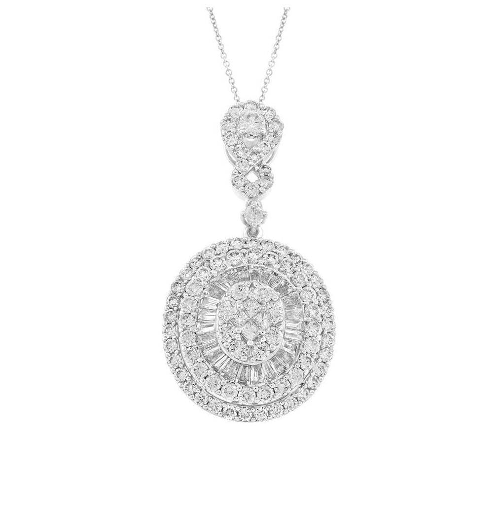 2.66 Ctw 18k White Gold Diamond Baguette Pendant Necklace With 18 Inch Chain