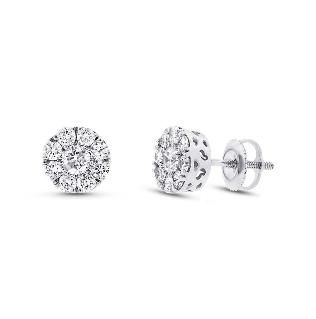 0.97 Ctw 14k White Gold Diamond Cluster Earring