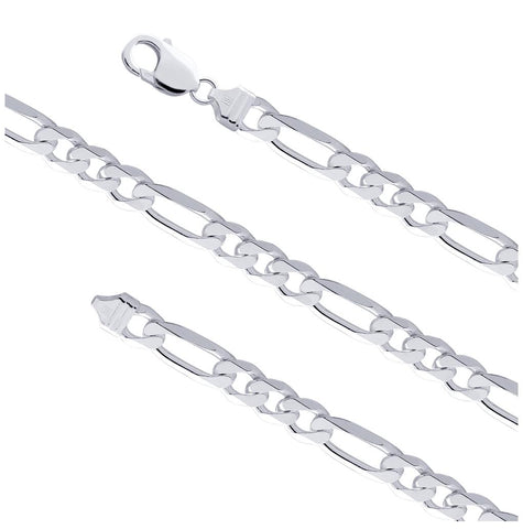 .925 Sterling Silver Flat Figaro Chain 080 (3mm), <b>size: 18</b>