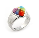 .925 Sterling Silver Multicolor Murano Millefiori Heart Ring, <b>size: 7</b>