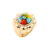 .925 Sterling Silver Murano Millefiori Multicolor Flower Ring With Electroform Silver Frame, Size 6