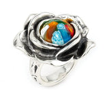 .925 Sterling Silver Murano Millefiori Multicolor Faceted Small Flower Ring With Electroform Silver Frame, <b>size: 7</b>