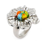 .925 Sterling Silver Multicolor Murano Millefiori Electroform Flower Ring, <b>size: 6</b>