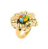 .925 Sterling Silver Gold Plated Multicolor Murano Millefiori Electroform Flower Ring, <b>size: 7</b>