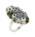 .925 Sterling Silver Murano Millefiori Black And White Faceted Oval Ring, <b>size: 6</b>