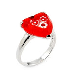 .925 Sterling Silver Murano Millefiori 16mm Faceted Red Heart Ring, <b>size: 6</b>