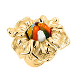 .925 Sterling Silver Gold Plated Multicolor Faceted Murano Millefiori Electroform Flower Ring, <b>size: 6</b>