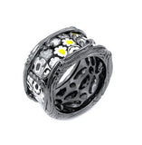 .925 Sterling Silver Murano Millefiori Black And White Segmented Band Ring With Black Rhodium Plated Finish, <b>size: 6</b>