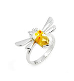 .925 Sterling Silver Murano Millefiori Yellow Faceted Dragonflyring, <b>size: 6</b>