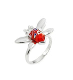 .925 Sterling Silver Murano Millefiori Red Faceted Bee Ring, <b>size: 6</b>