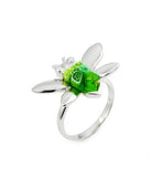 .925 Sterling Silver Murano Millefiori Green Faceted Bee Ring, <b>size: 6</b>