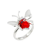 .925 Sterling Silver Murano Millefiori Red Faceted Butterfly Ring, <b>size: 6</b>