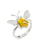 .925 Sterling Silver Murano Millefiori Yellow Faceted Butterfly Ring, <b>size: 6</b>