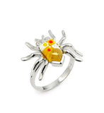 .925 Sterling Silver Murano Millefiori Yellow Faceted Spider Ring, <b>size: 6</b>