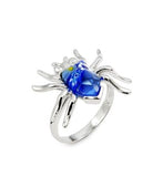 .925 Sterling Silver Murano Millefiori Blue Faceted Spider Ring, <b>size: 6</b>