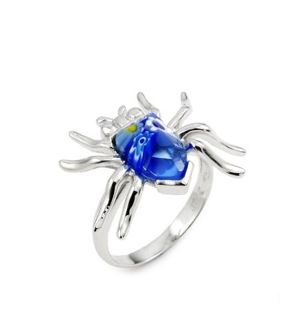 .925 Sterling Silver Murano Millefiori Blue Faceted Spider Ring, <b>size: 6</b>