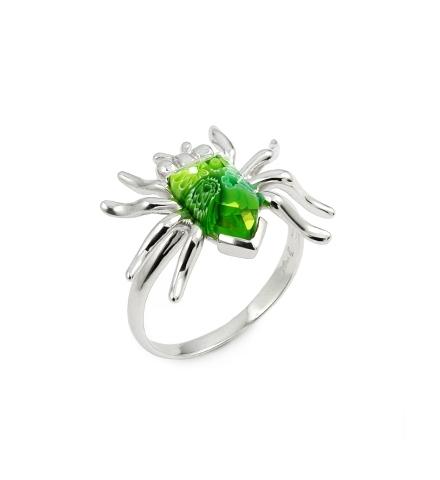 .925 Sterling Silver Murano Millefiori Green Faceted Spider Ring, <b>size: 6</b>