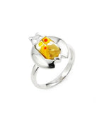 .925 Sterling Silver Murano Millefiori Yellow Faceted Ladybug Ring, <b>size: 6</b>