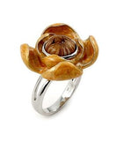 .925 Sterling Silver Millacreli Caramel And Brown Flower Ring, <b>size: 6</b>