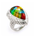 .925 Sterling Silver Murano Millefiori Multicolor Pear Ring, <b>size: 6</b>