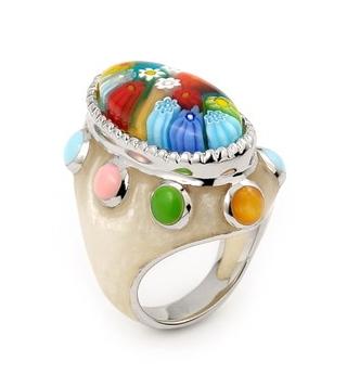 .925 Sterling Silver Millacreli Multi-color Ring, Size 6