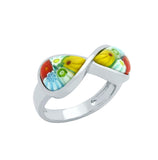 .925 Sterling Silver Multicolor Murano Millefiori Infinity Ring, <b>size: 6</b>