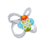 .925 Sterling Silver Multicolor Murano Millefiori 14mm Clover Split Shank Cz Ring, <b>size: 6</b>