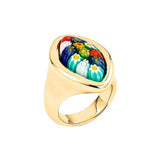 .925 Sterling Silver Gold Plated Murano Millefiori Multicolor Marquise Ring With Electroform Silver Frame, <b>size: 6</b>