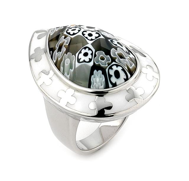 .925 Sterling Silver Millacreli Faceted Black And White Pear Shape Ring, <b>size: 6</b>