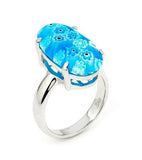 .925 Sterling Silver Murano Millefiori Faceted Light Blue 10x20mm Oval Ring, <b>size: 6</b>