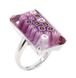 .925 Sterling Silver Murano Millefiori Faceted Pink 16x27mm Rectangular Shape Ring, <b>size: 6</b>