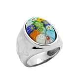 .925 Sterling Silver White And Multi Color Oval Millacreli Ring, <b>size: 7</b>