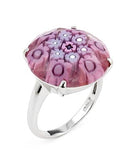 .925 Sterling Silver Murano Millefiori Faceted 18mm Pink Color Round Ring, <b>size: 6</b>