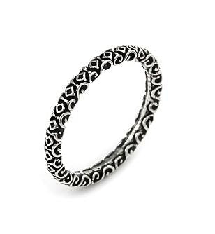 .925 Sterling Silver Plain Silver Decorated Stackable Band Ring, <b>size: 5</b>