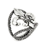 .925 Sterling Silver Plain Silver Swirl Design Fleur De Lis Split Shank Ring, <b>size: 6</b>