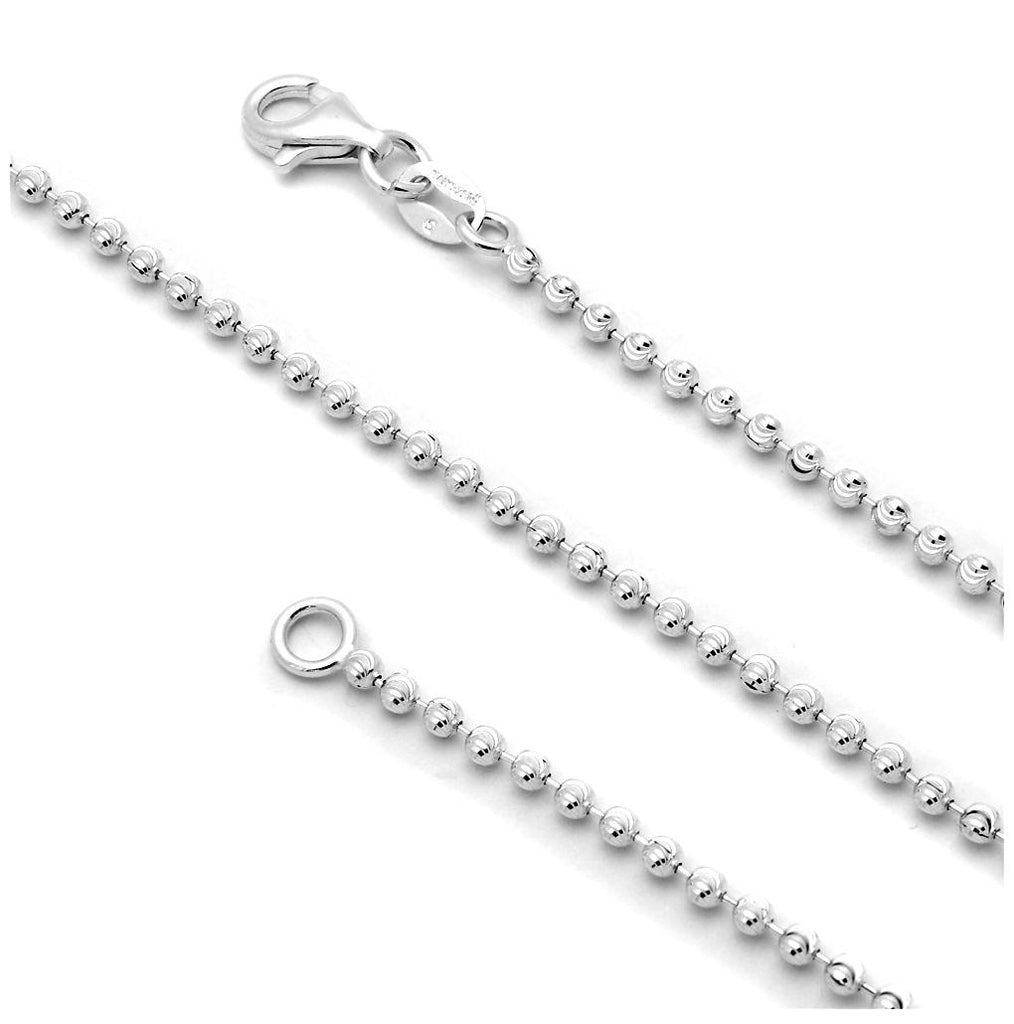 .925 Sterling Silver Beaded Moon 002 Chain (2mm), <b>size: 18</b>