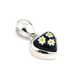 .925 Sterling Silver Black And White Murano Millefiori Small Heart Pendant